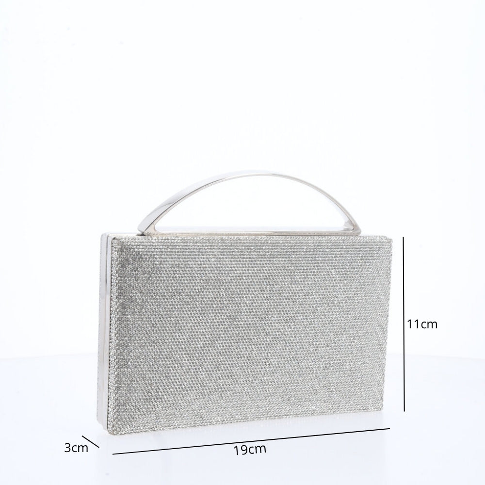 Bolsa Clutch com Strass e Alça Metalizada Prata
