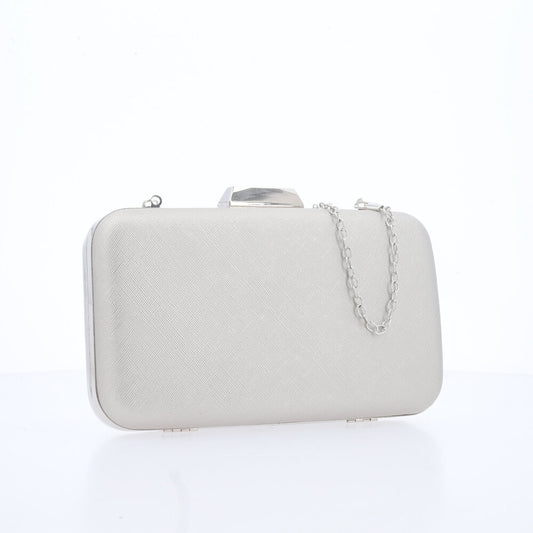 Bolsa Festa Feminina Clutch Estruturada com Corrente Dourada Prata