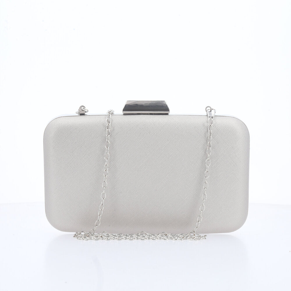 Bolsa Festa Feminina Clutch Estruturada com Corrente Dourada Prata