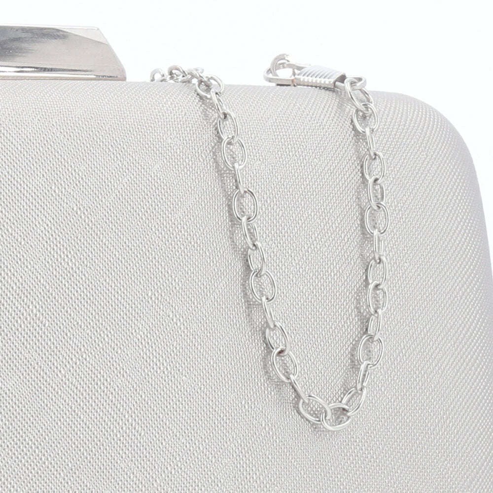 Bolsa Festa Feminina Clutch Estruturada com Corrente Dourada Prata