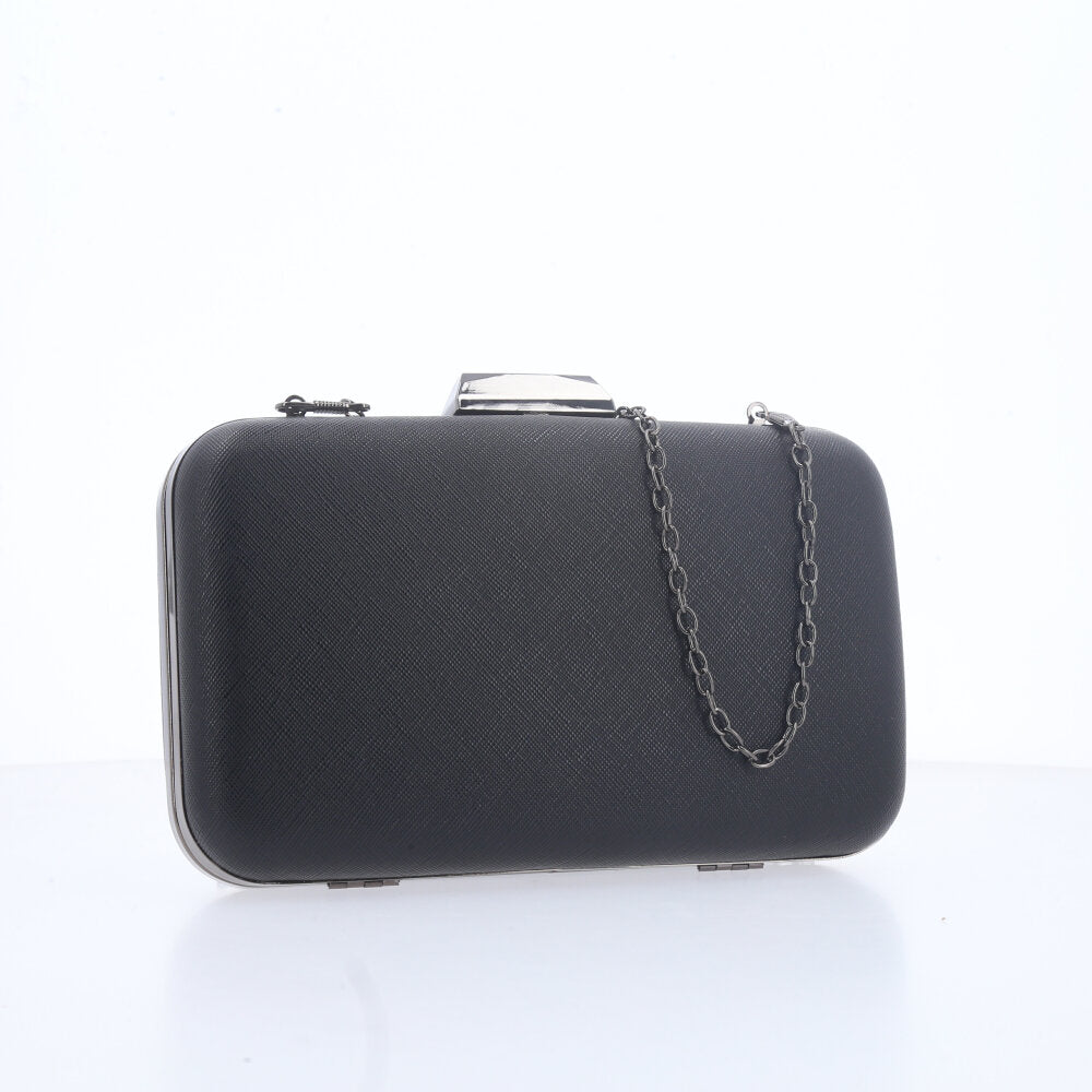 Bolsa Festa Feminina Clutch Estruturada com Corrente Dourada Preto