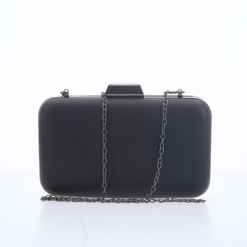Bolsa Festa Feminina Clutch Estruturada com Corrente Dourada Preto