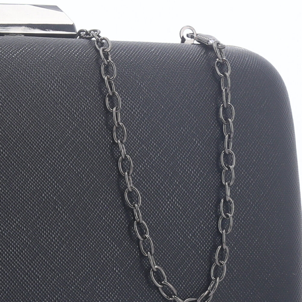 Bolsa Festa Feminina Clutch Estruturada com Corrente Dourada Preto