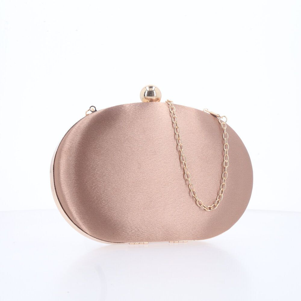 Bolsa Festa Feminina Clutch Oval Acetinada com Fecho Bola Caramelo
