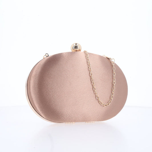 Bolsa Festa Feminina Clutch Oval Acetinada com Fecho Bola Caramelo