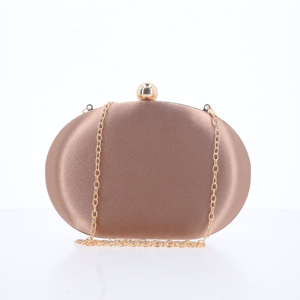 Bolsa Festa Feminina Clutch Oval Acetinada com Fecho Bola Caramelo