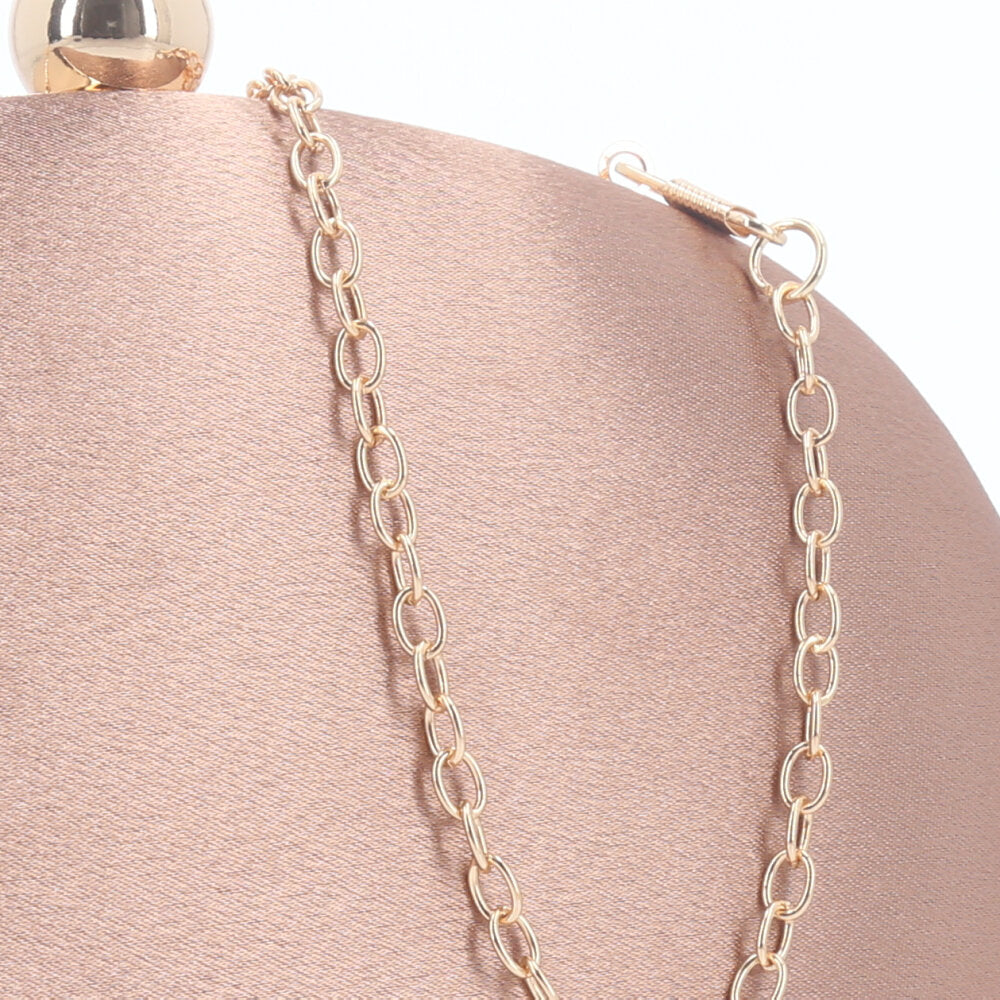 Bolsa Festa Feminina Clutch Oval Acetinada com Fecho Bola Caramelo
