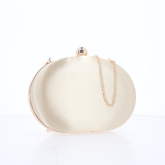 Bolsa Festa Feminina Clutch Oval Acetinada com Fecho Bola Ouro