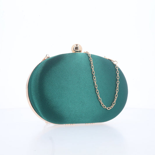 Bolsa Festa Feminina Clutch Oval Acetinada com Fecho Bola Verde