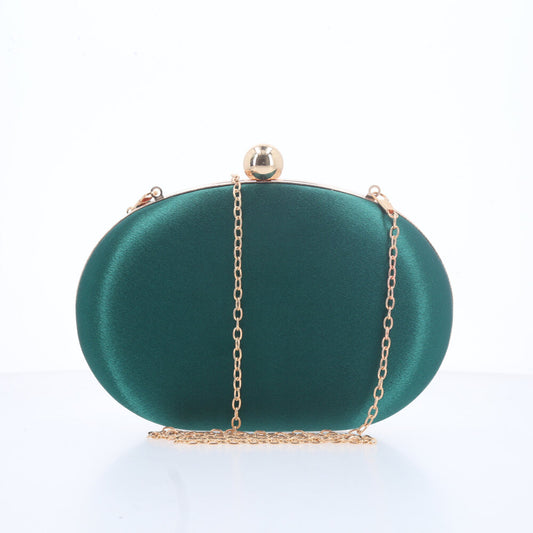 Bolsa Festa Feminina Clutch Oval Acetinada com Fecho Bola Verde