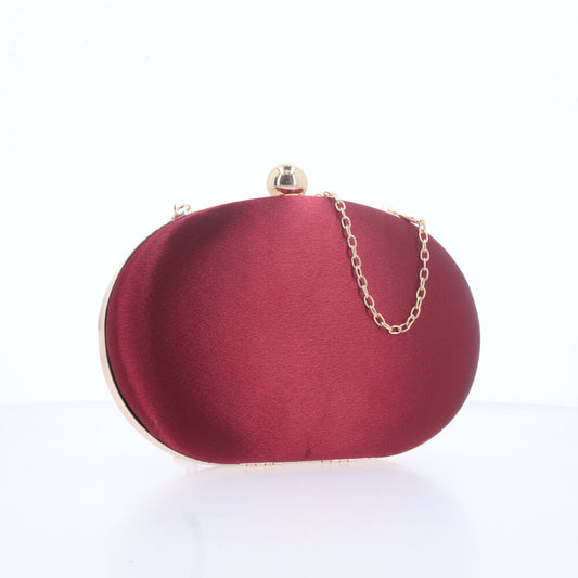 Bolsa Festa Feminina Clutch Oval Acetinada com Fecho Bola Vinho