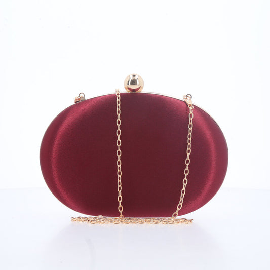 Bolsa Festa Feminina Clutch Oval Acetinada com Fecho Bola Vinho