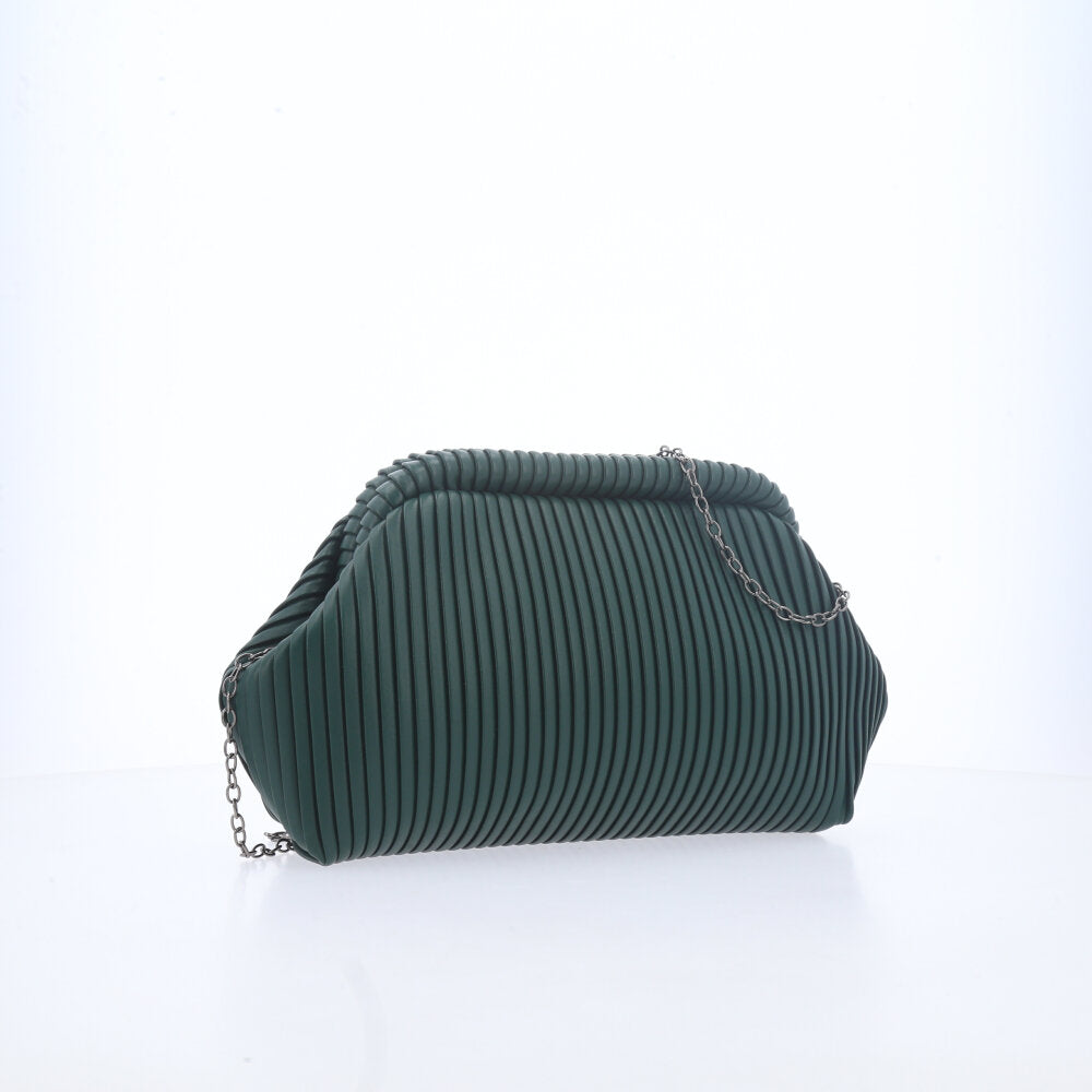 Bolsa Festa Feminina com Plissado e Alça em Corrente Verde