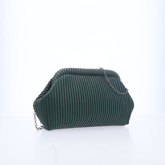Bolsa Festa Feminina com Plissado e Alça em Corrente Verde