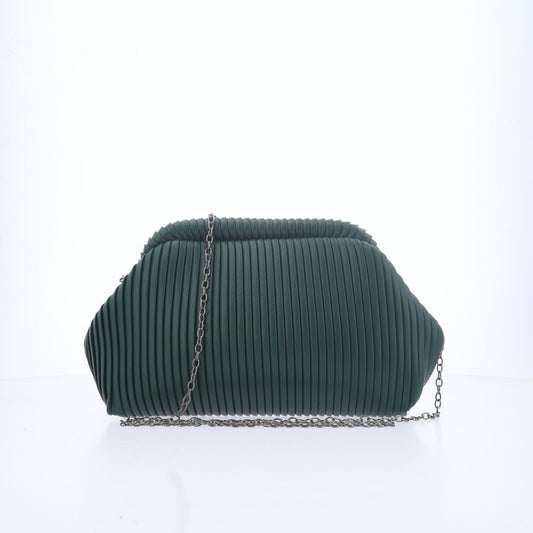 Bolsa Festa Feminina com Plissado e Alça em Corrente Verde