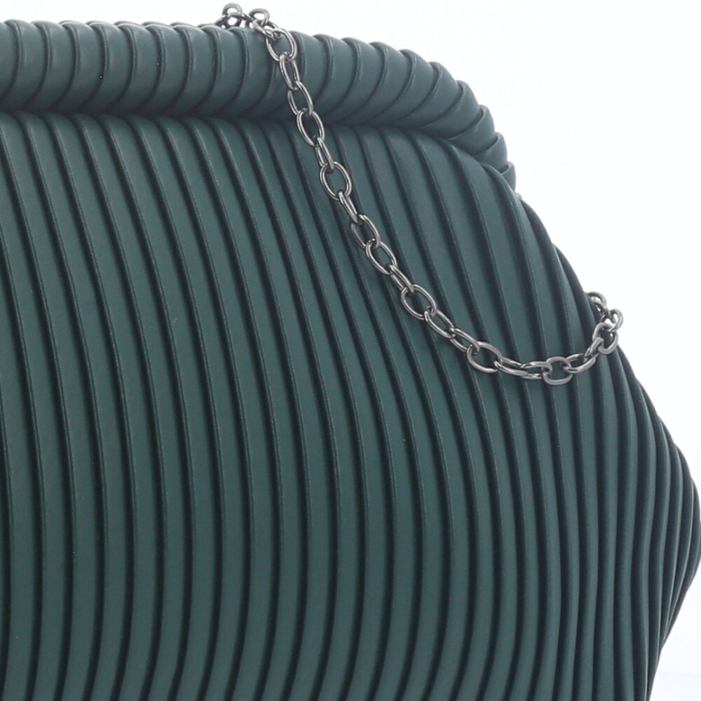 Bolsa Festa Feminina com Plissado e Alça em Corrente Verde