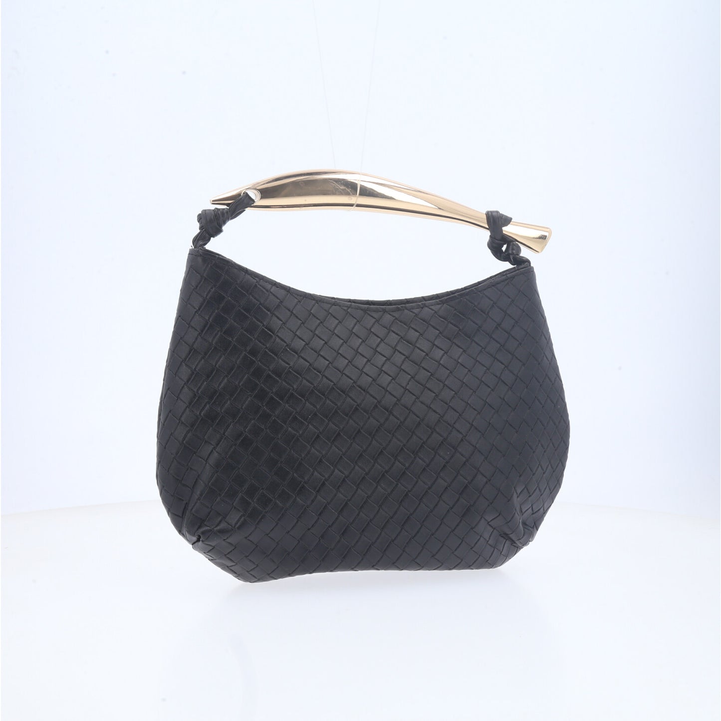 Bolsa Clutch Trançada com Alça Metalizada Preto