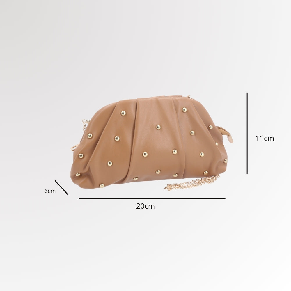 Bolsa Clutch Feminina para Festa com Tachas Douradas Marrom
