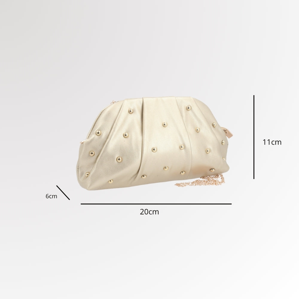 Bolsa Clutch Feminina para Festa com Tachas Douradas Ouro