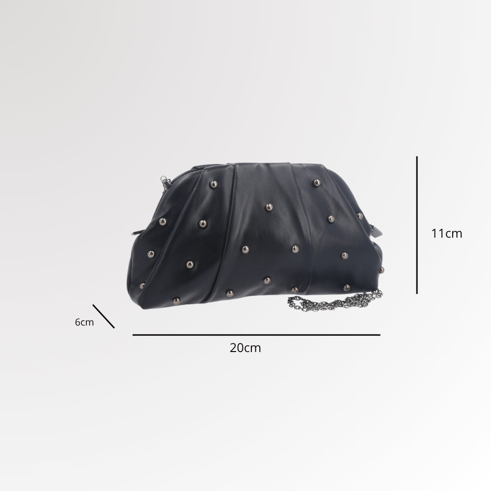 Bolsa Clutch Feminina para Festa com Tachas Douradas Preto