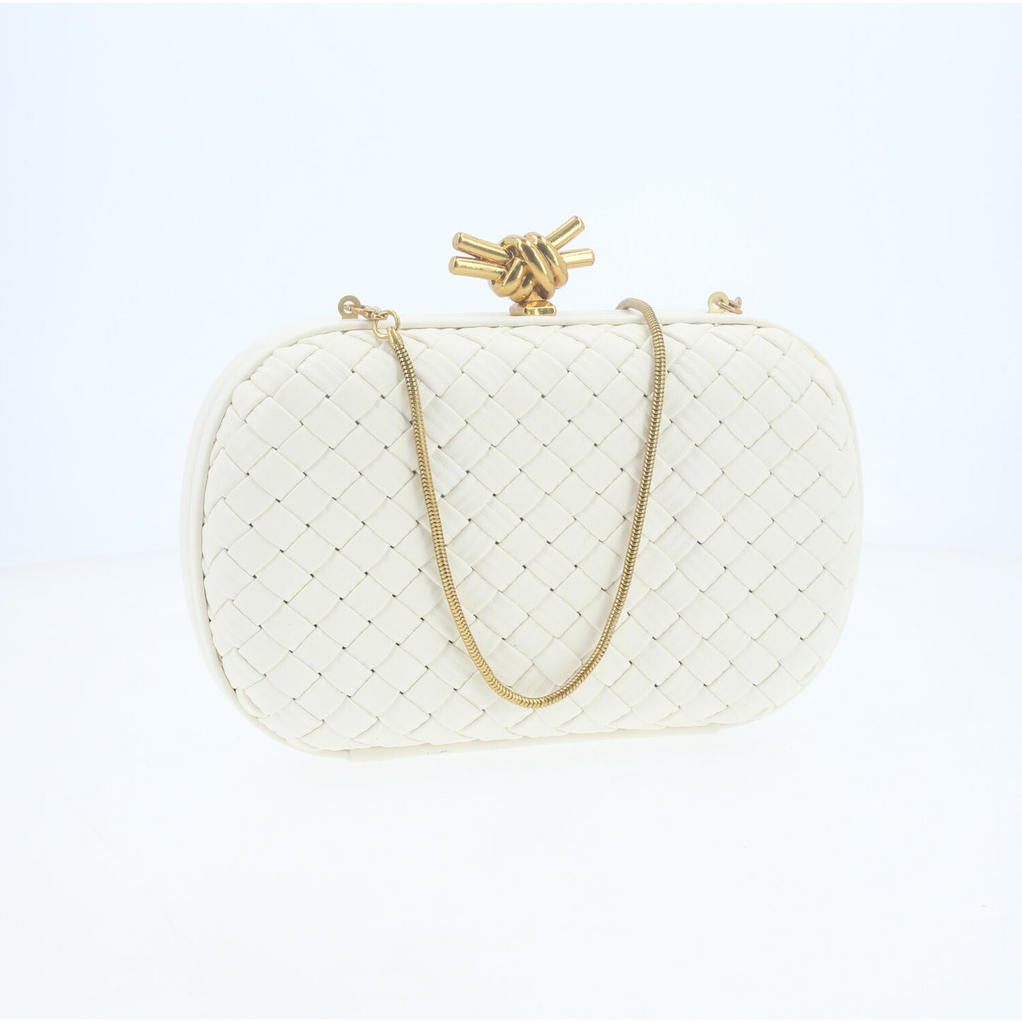 Bolsa Clutch com Design Bottega Veneta Marfim