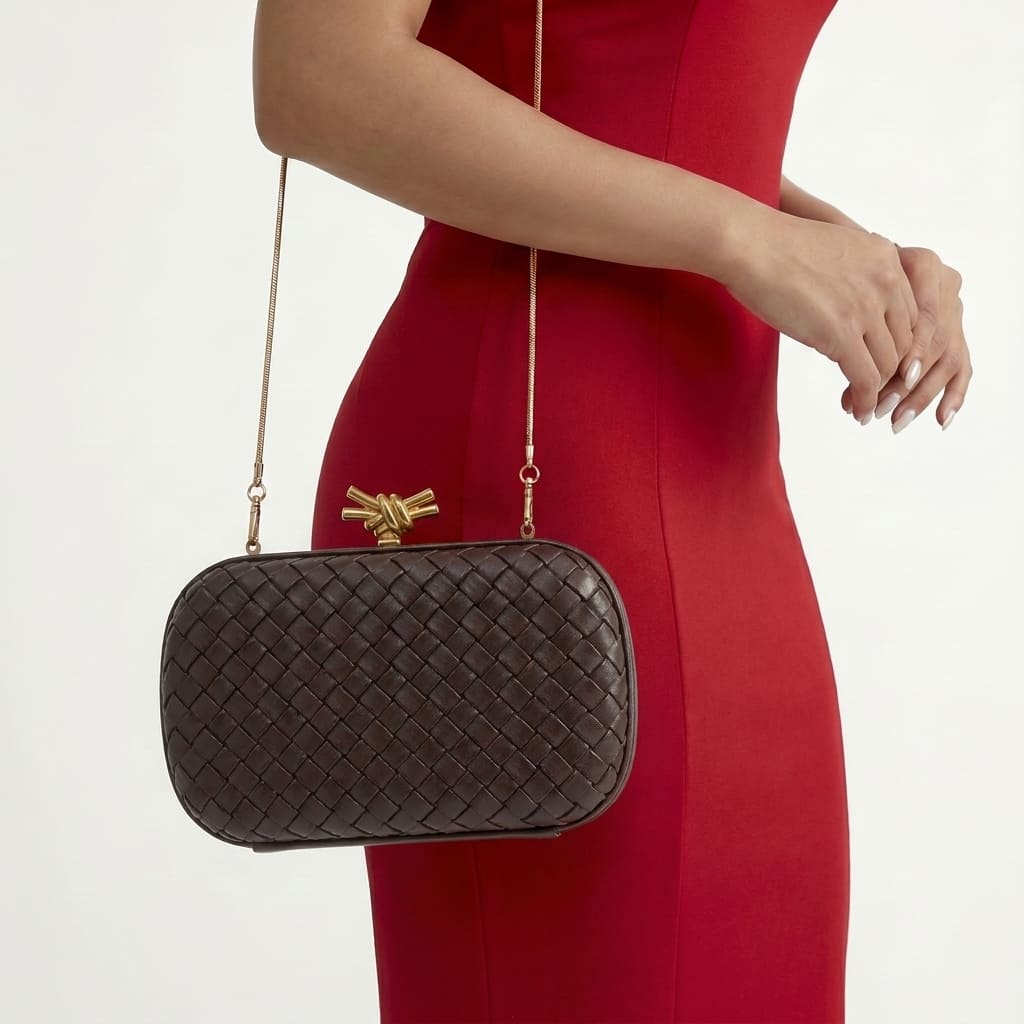 Bolsa Clutch com Design Bottega Veneta Marrom