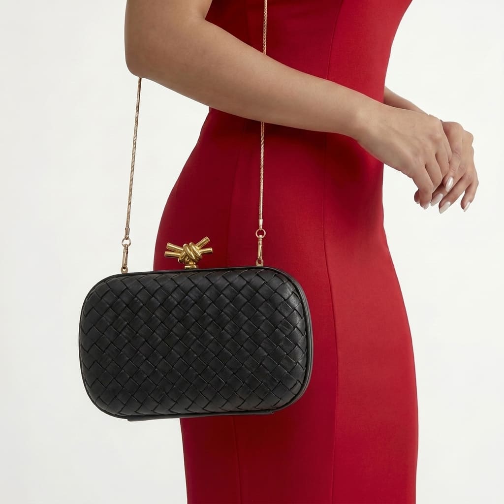 Bolsa Clutch com Design Bottega Veneta Preto