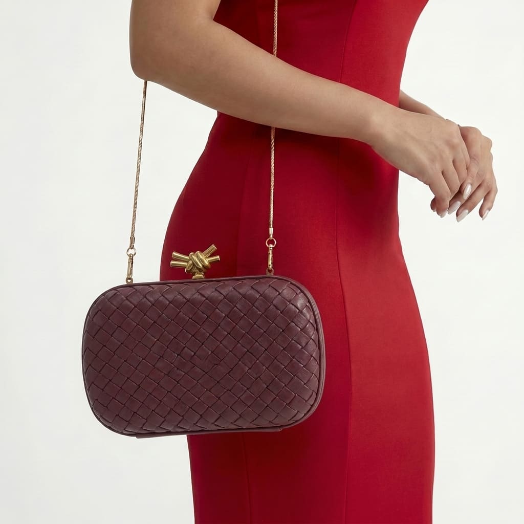 Bolsa Clutch com Design Bottega Veneta Vinho