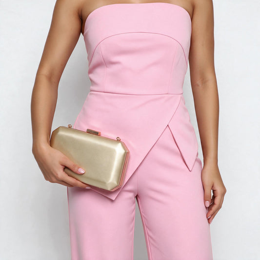 Bolsa Festa em Formato Clutch com Alça de Corrente Removível Ouro claro