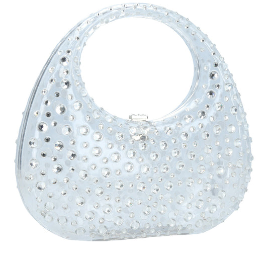 Bolsa Clutch Feminina em Acrílico com Strass Prata