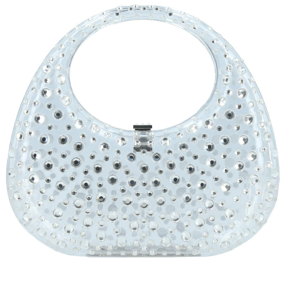Bolsa Clutch Feminina em Acrílico com Strass Prata
