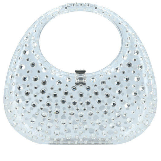 Bolsa Clutch Feminina em Acrílico com Strass Prata
