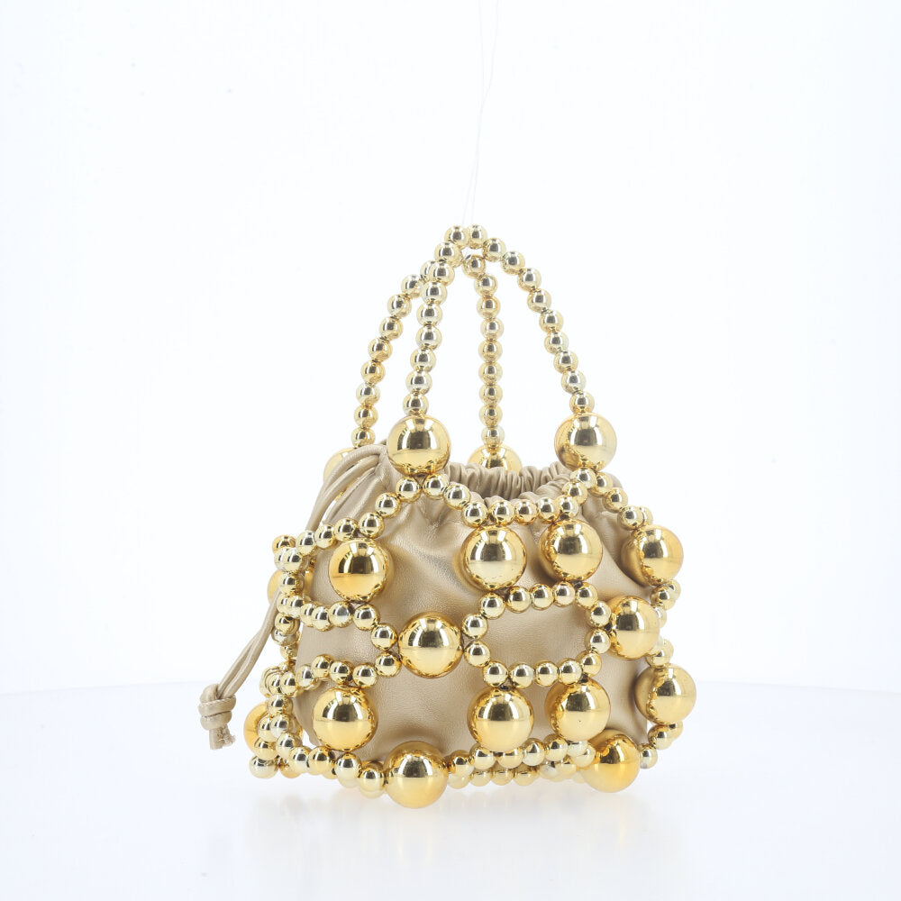 Bolsa Feminina com Detalhes em Esferas Ouro