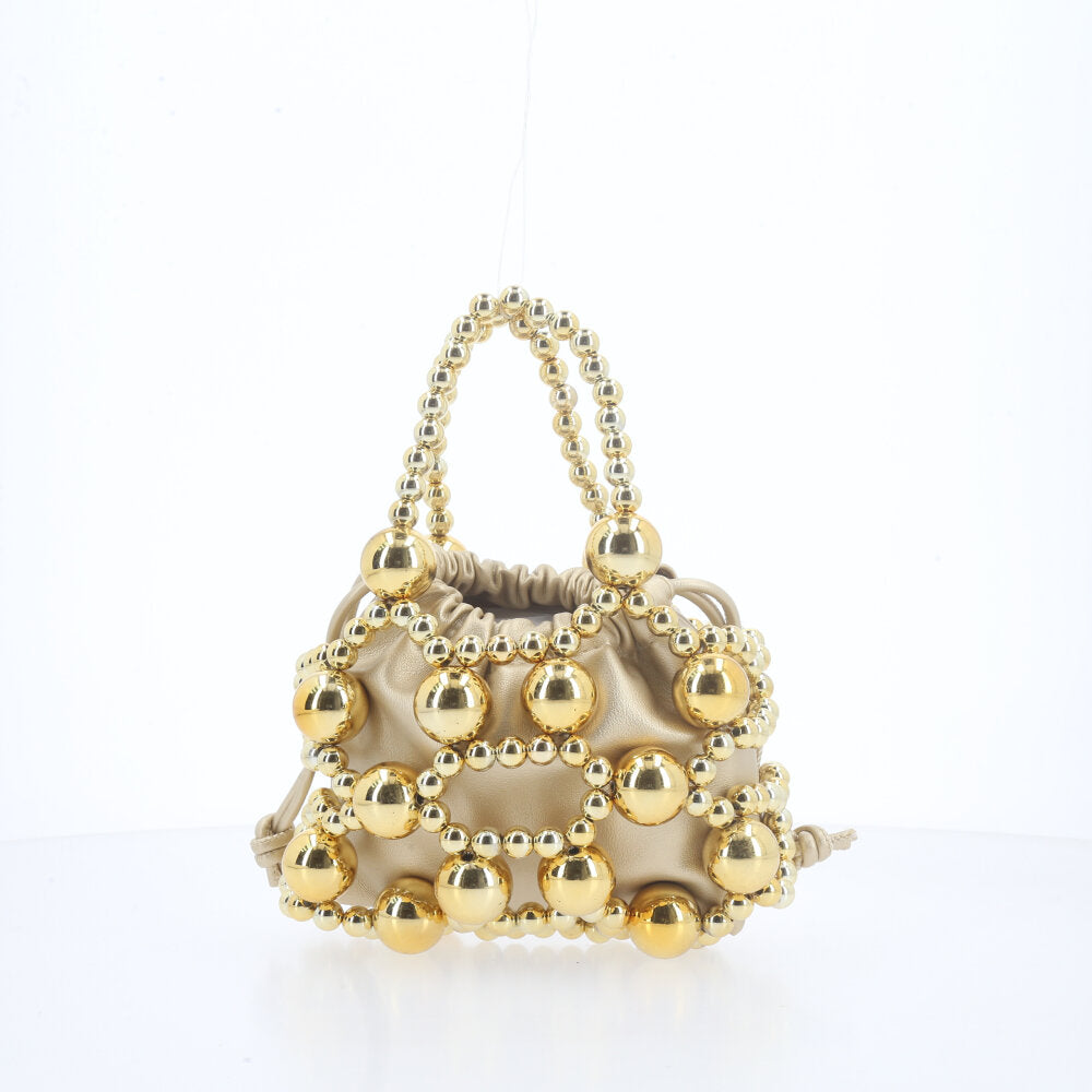 Bolsa Feminina com Detalhes em Esferas Ouro