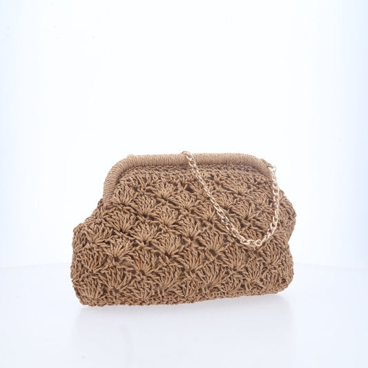 Bolsa Festa Feminina de Crochê em Ráfia Caramelo