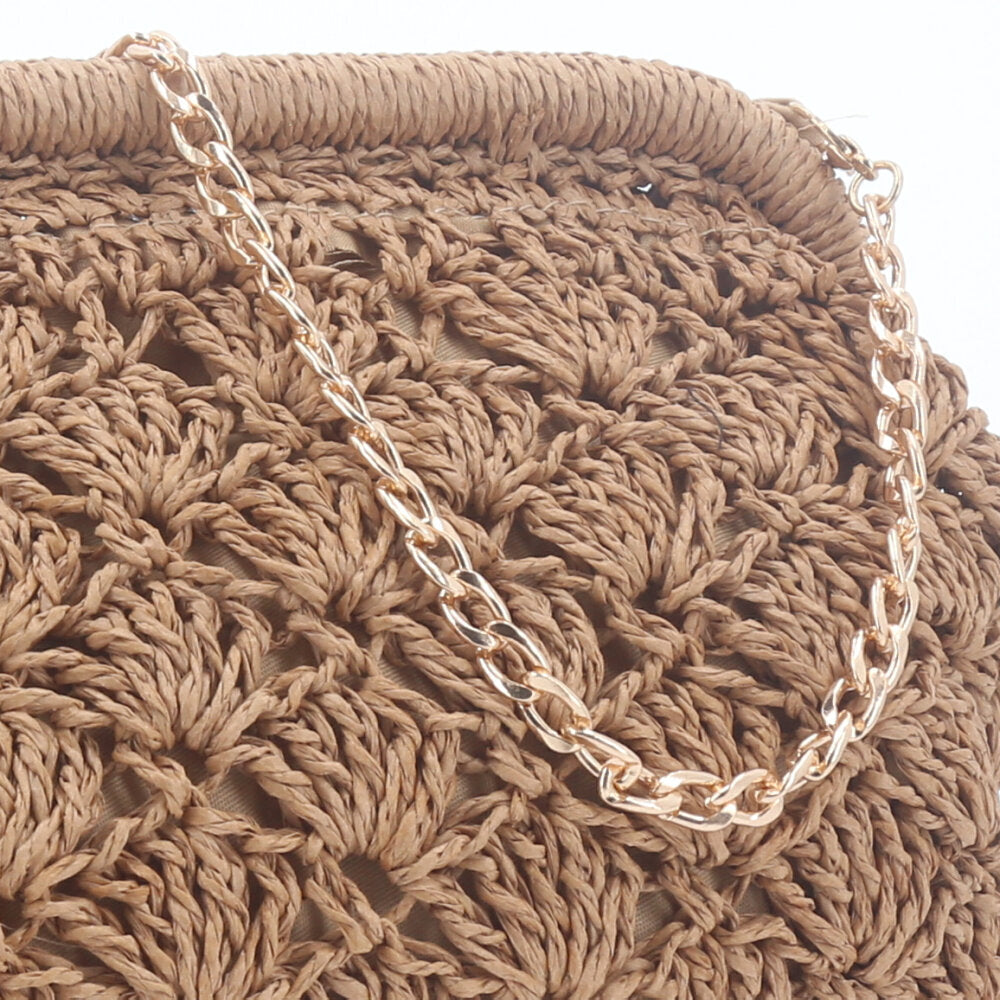 Bolsa Festa Feminina de Crochê em Ráfia Caramelo