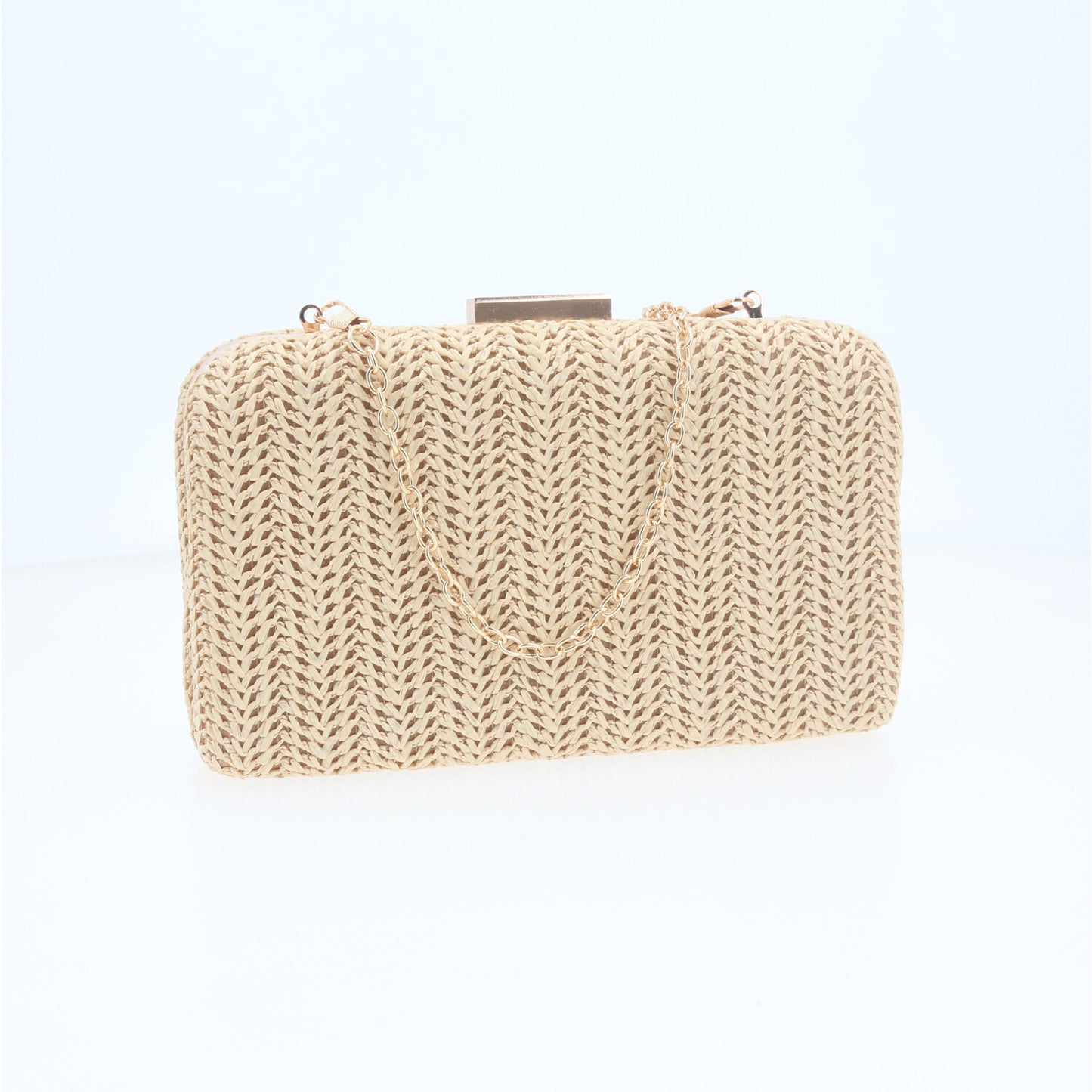 Bolsa Clutch em Ráfia com Opção de Alça Tiracolo Bege claro