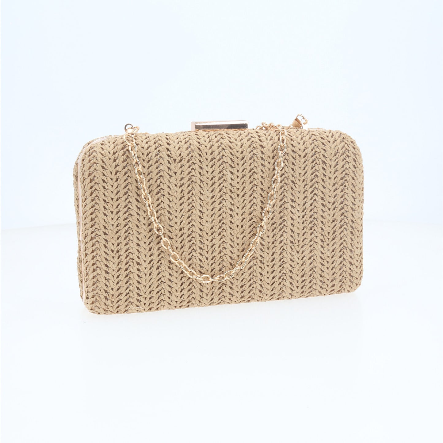 Bolsa Clutch em Ráfia com Opção de Alça Tiracolo Caramelo