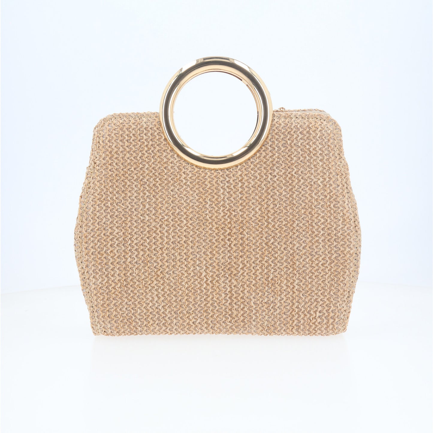 Bolsa Clutch em Ráfia com Alça de  Metal Bege