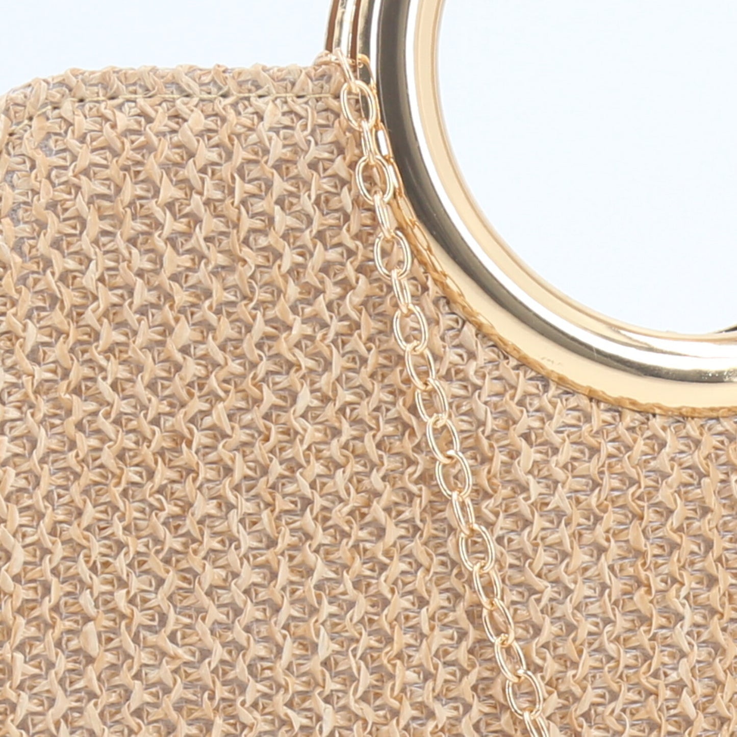 Bolsa Clutch em Ráfia com Alça de  Metal Bege