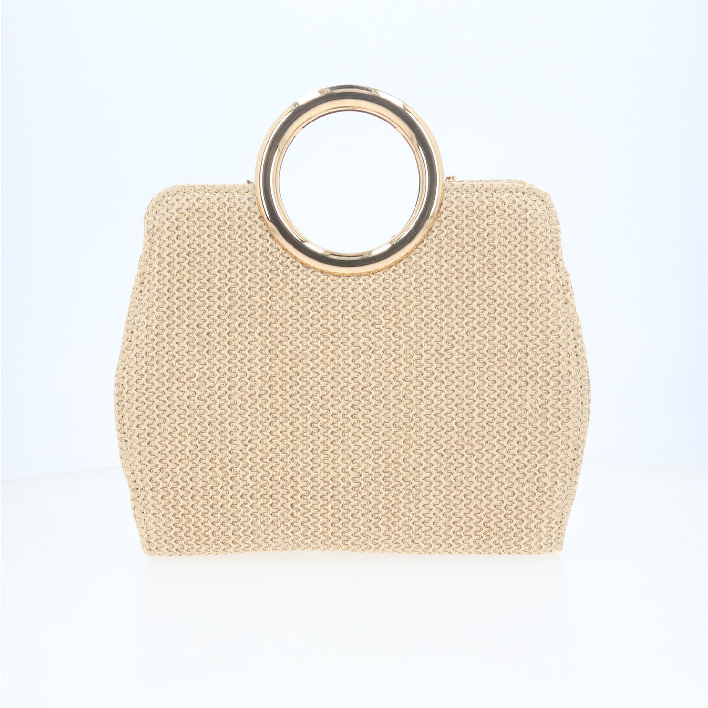 Bolsa Clutch em Ráfia com Alça de  Metal Bege claro