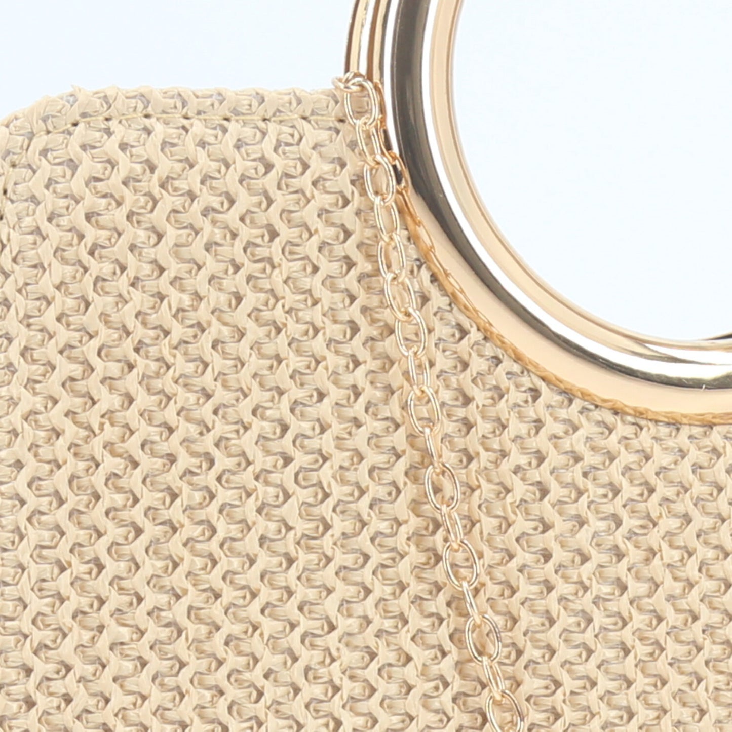 Bolsa Clutch em Ráfia com Alça de  Metal Bege claro