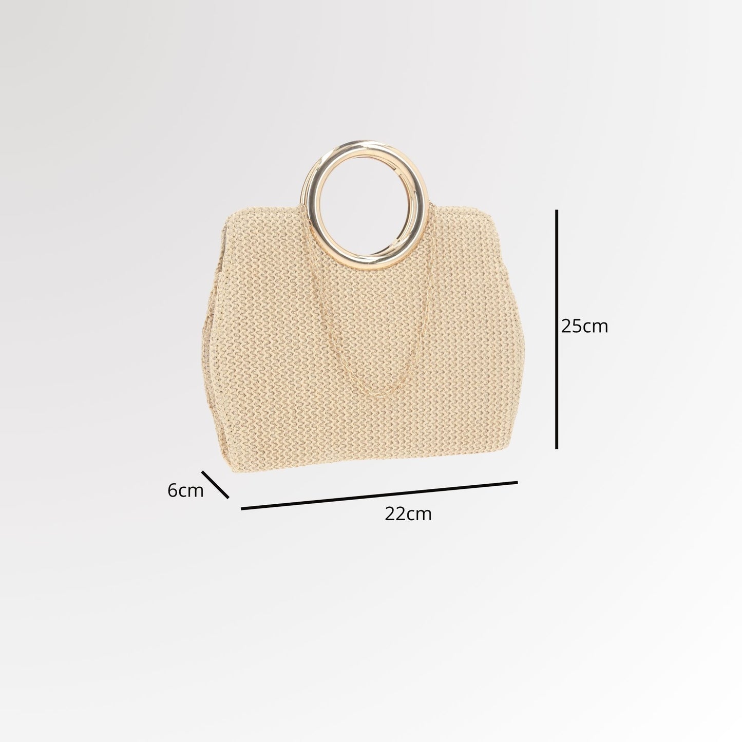 Bolsa Clutch em Ráfia com Alça de  Metal Bege claro