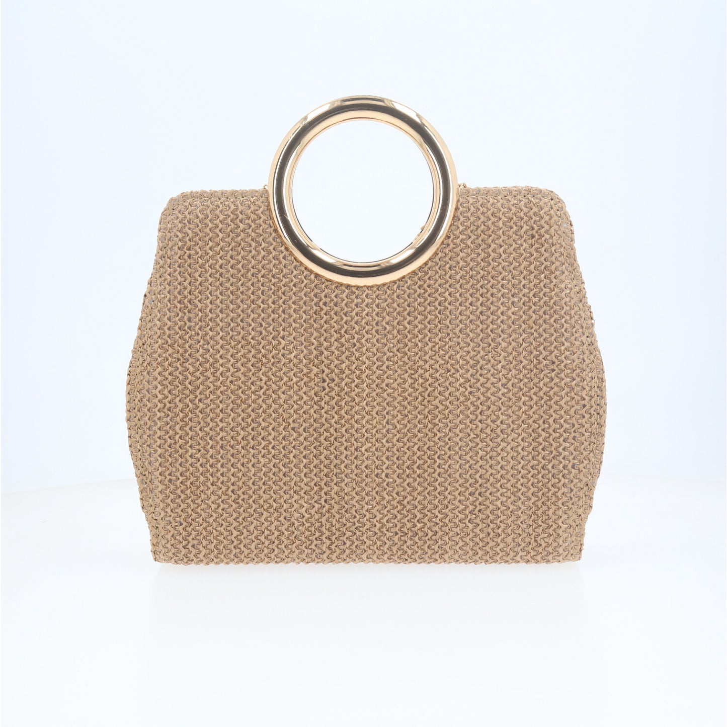 Bolsa Clutch em Ráfia com Alça de  Metal Caramelo