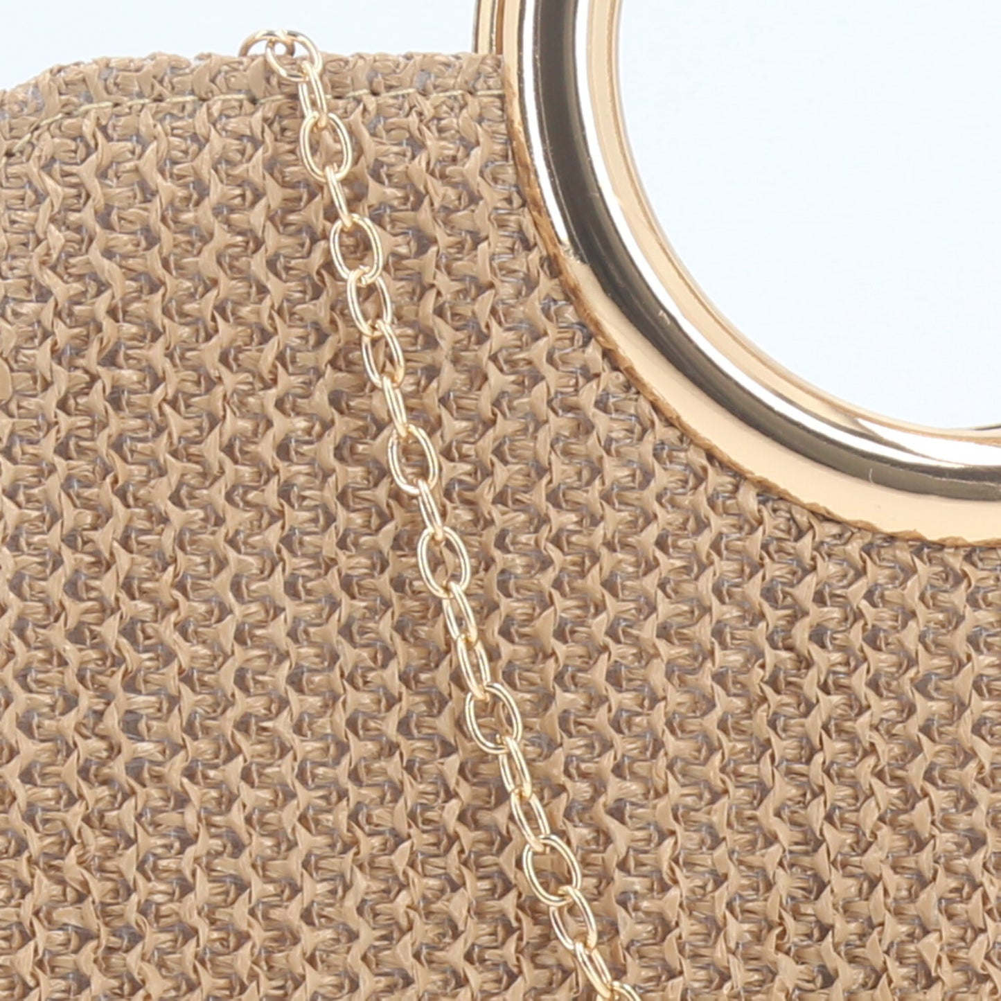 Bolsa Clutch em Ráfia com Alça de  Metal Caramelo