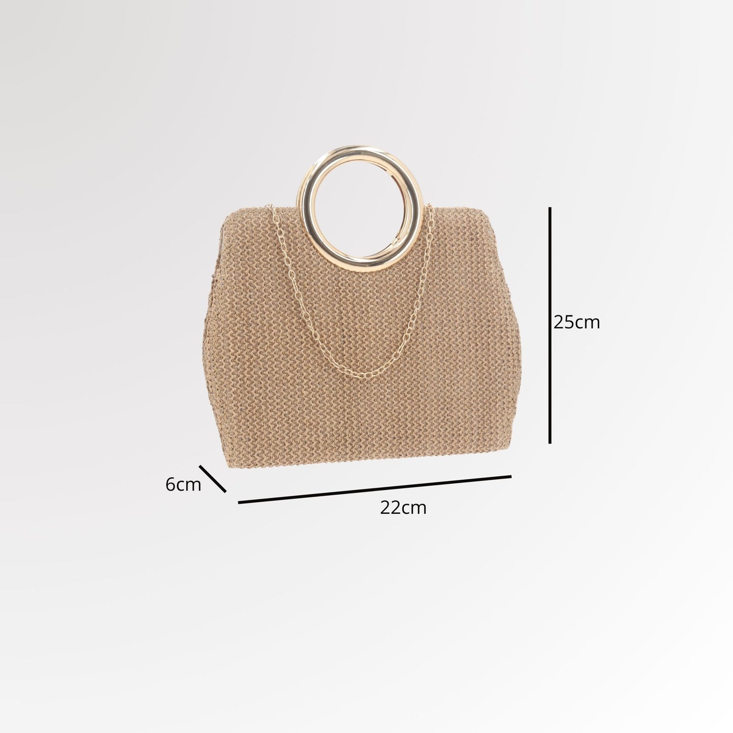 Bolsa Clutch em Ráfia com Alça de  Metal Caramelo