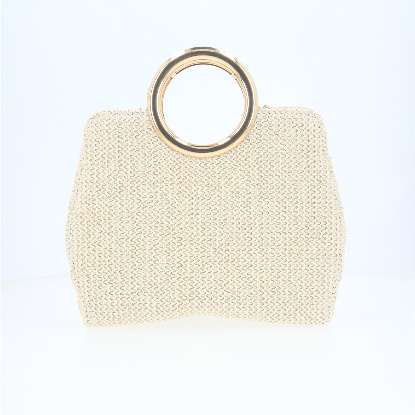 Bolsa Clutch em Ráfia com Alça de  Metal Marfim