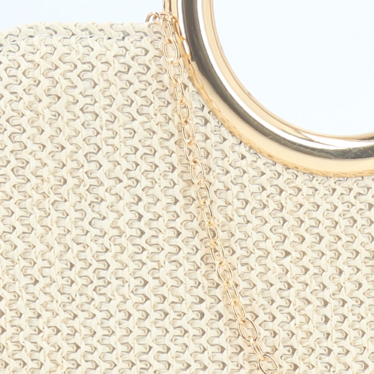 Bolsa Clutch em Ráfia com Alça de  Metal Marfim
