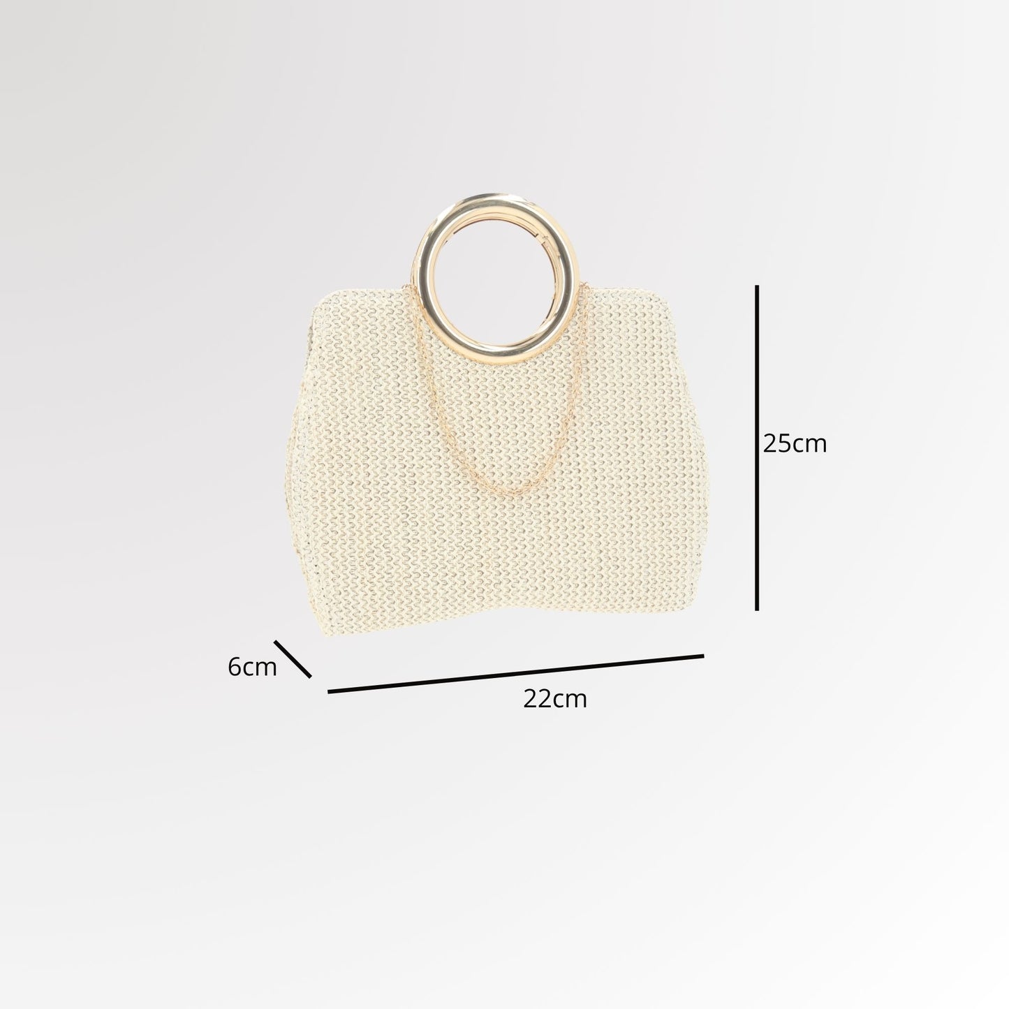 Bolsa Clutch em Ráfia com Alça de  Metal Marfim