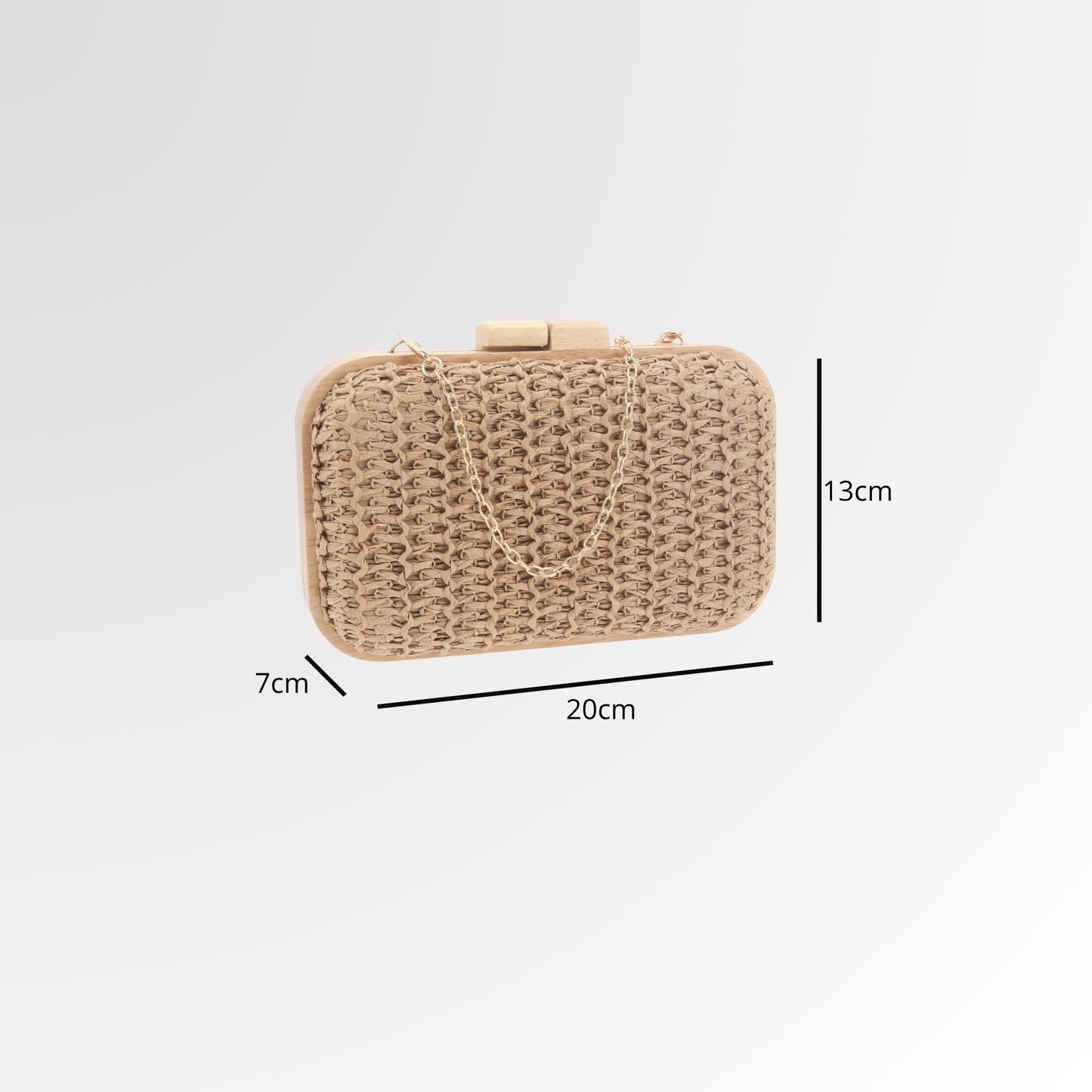 Bolsa Clutch Tiracolo em Ráfia com Estrutura de Madeira  Bege